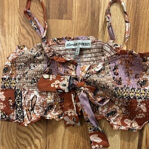 Almost Famous Patchwork Tie-Front Crop Top